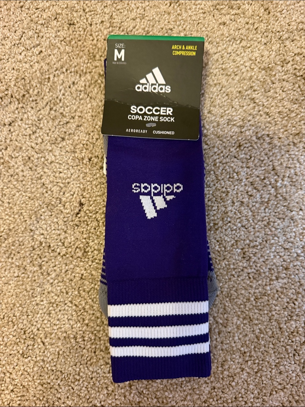 adidas Purple Athletic Soccer Copa Zone Socks with White Stripes